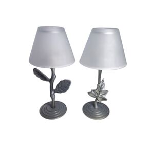 Tealight Candlestick Holder with Frosted Glass Shade - Leaf